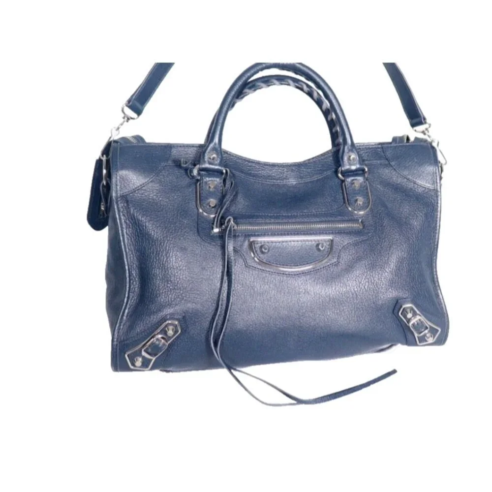Balenciaga Navy Blue Leather Crossbody Satchel - Picture 12 of 12